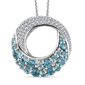 Betroka Blue Apatite and White Zircon Ocean Wave Pendant Necklace 20 Inches in Rhodium Over Sterling Silver 2.50 ctw