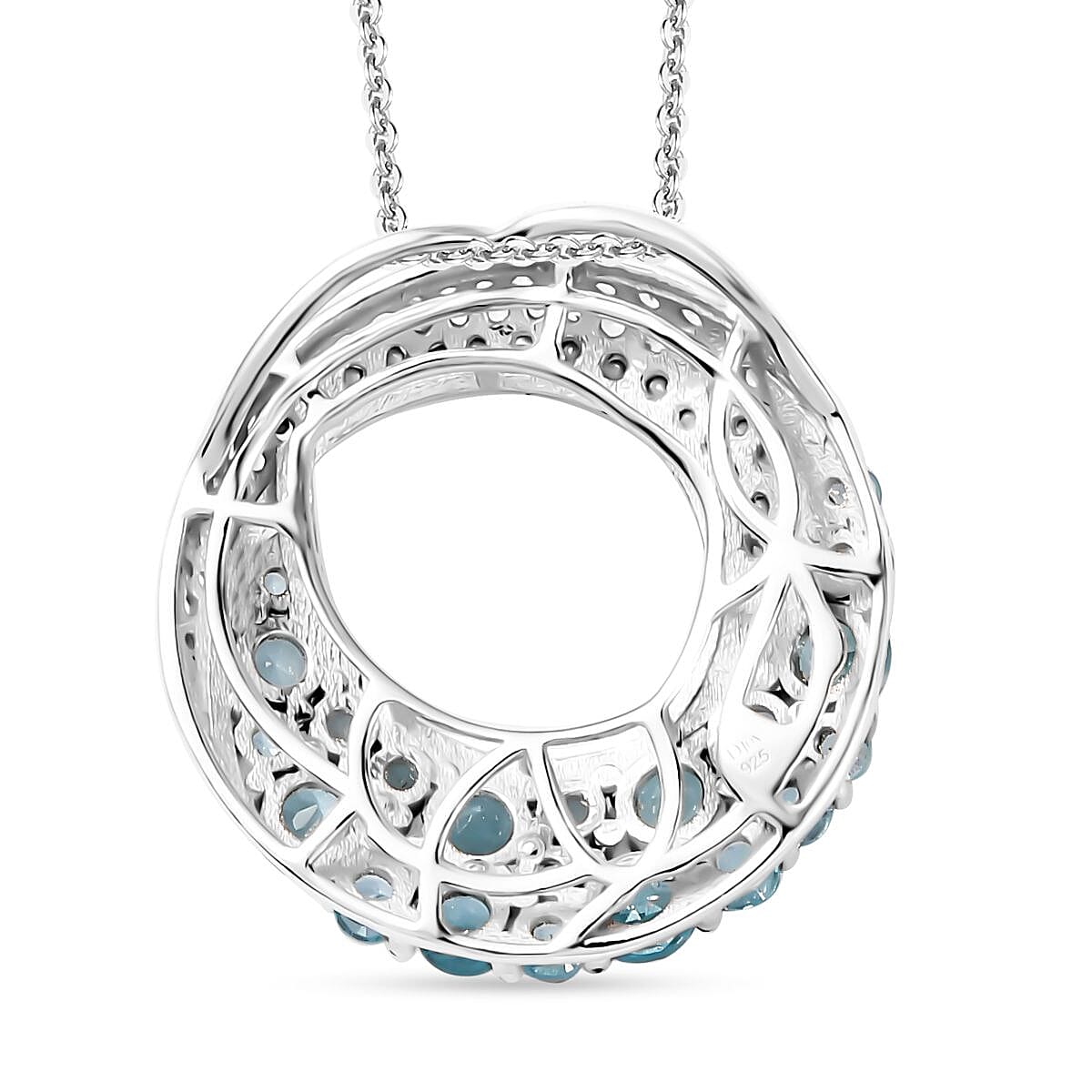 Betroka Blue Apatite and White Zircon Ocean Wave Pendant Necklace 20 Inches in Rhodium Over Sterling Silver 2.50 ctw image number 4