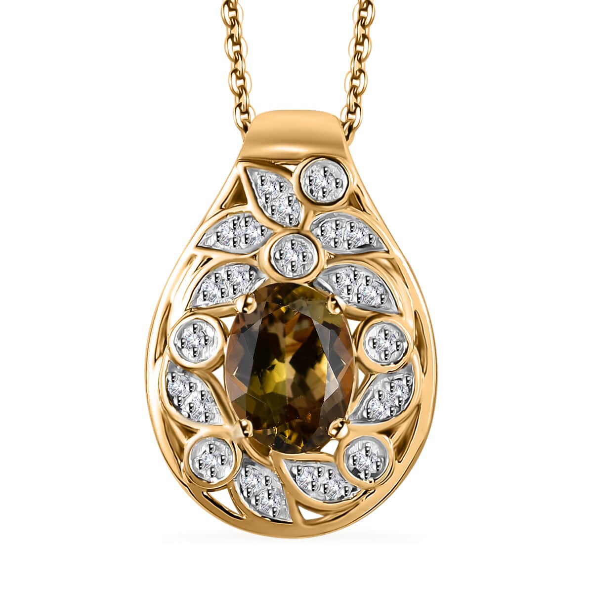 Golden Tanzanite and Uncut White Diamond 1.40 ctw Botanical Bliss Pendant Necklace in 18K Vermeil Yellow Gold Over Sterling Silver 20 Inches image number 0