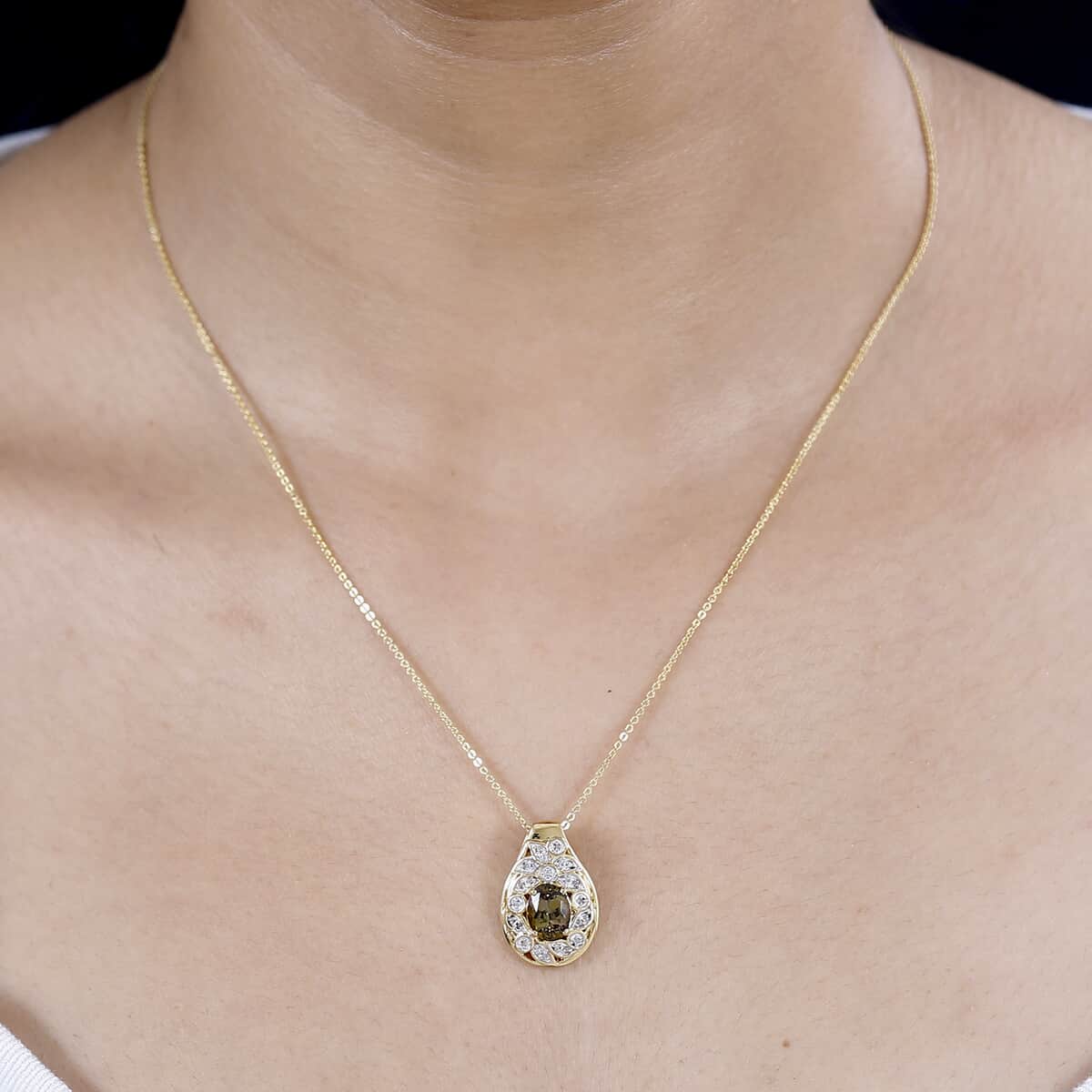 Golden Tanzanite and Uncut White Diamond 1.40 ctw Botanical Bliss Pendant Necklace in 18K Vermeil Yellow Gold Over Sterling Silver 20 Inches image number 2