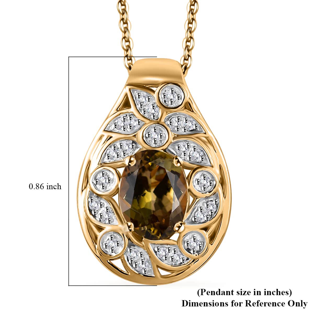 Golden Tanzanite and Uncut White Diamond 1.40 ctw Botanical Bliss Pendant Necklace in 18K Vermeil Yellow Gold Over Sterling Silver 20 Inches image number 6