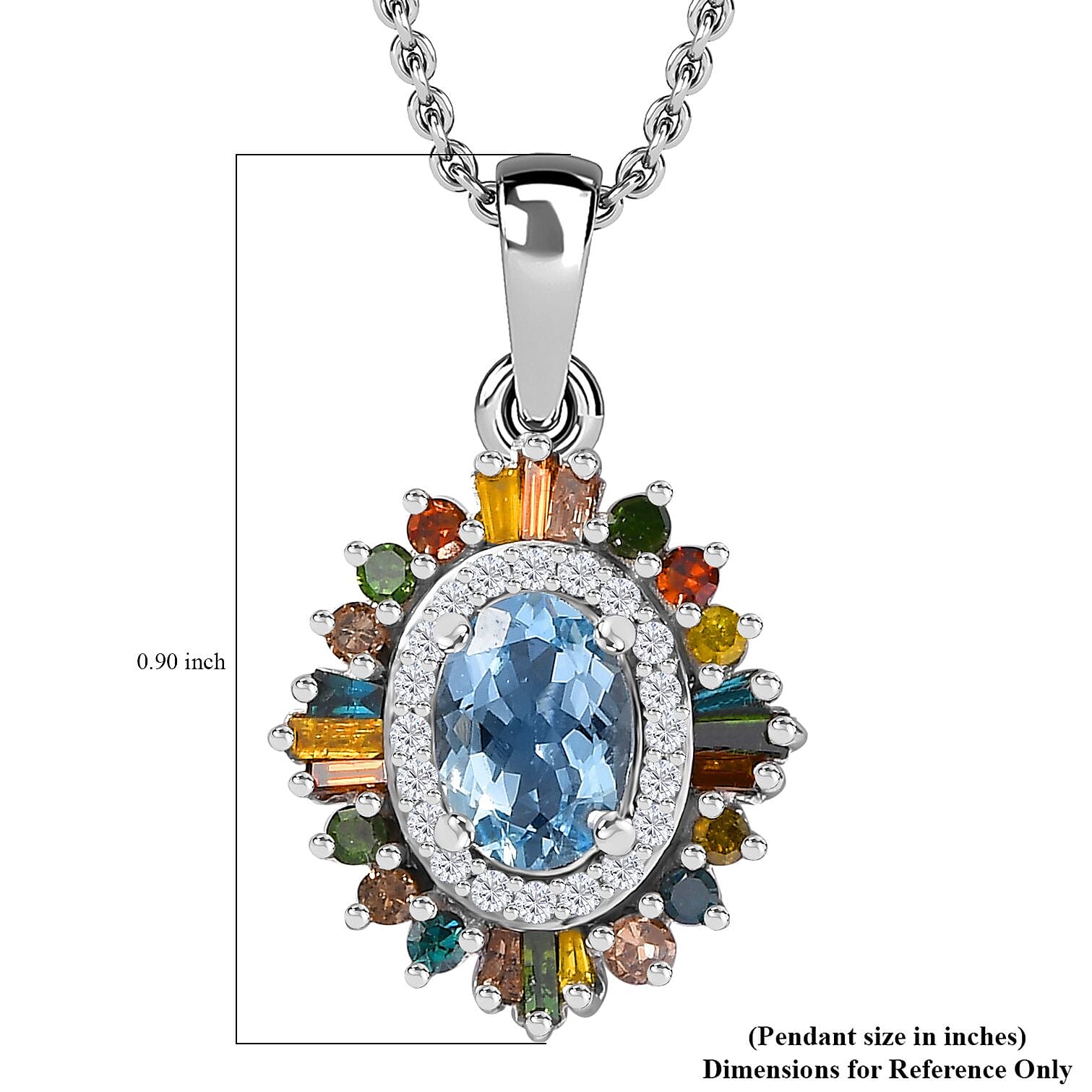 Santa Maria Aquamarine and Multi Diamond Floral Pendant Necklace 20 Inches in Rhodium Over Sterling Silver 1.25 ctw