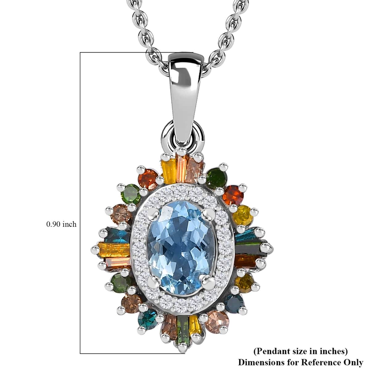 Santa Maria Aquamarine and Multi Diamond Floral Pendant Necklace 20 Inches in Rhodium Over Sterling Silver 1.25 ctw image number 5