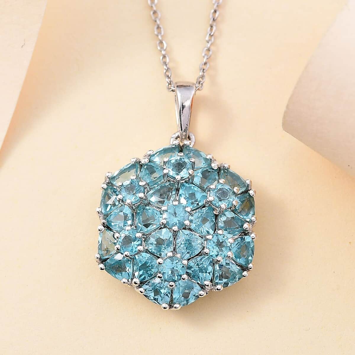 Betroka Blue Apatite 5.25 ctw Bunch of Flower Pendant Necklace in Rhodium Over Sterling Silver 20 Inches image number 1