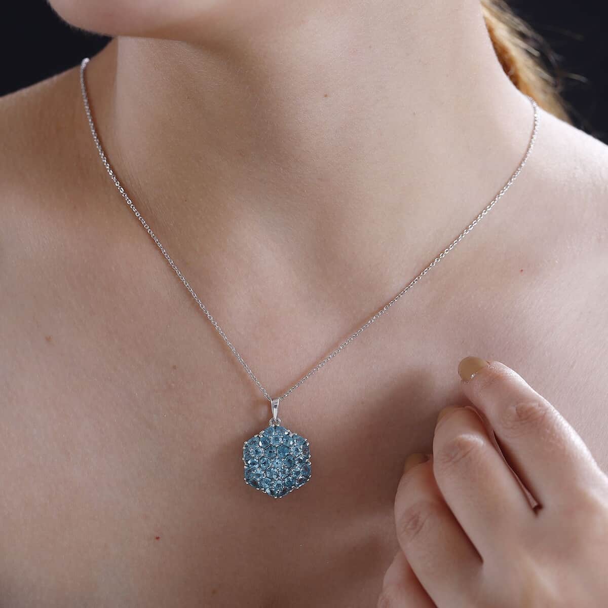 Betroka Blue Apatite 5.25 ctw Bunch of Flower Pendant Necklace in Rhodium Over Sterling Silver 20 Inches image number 2