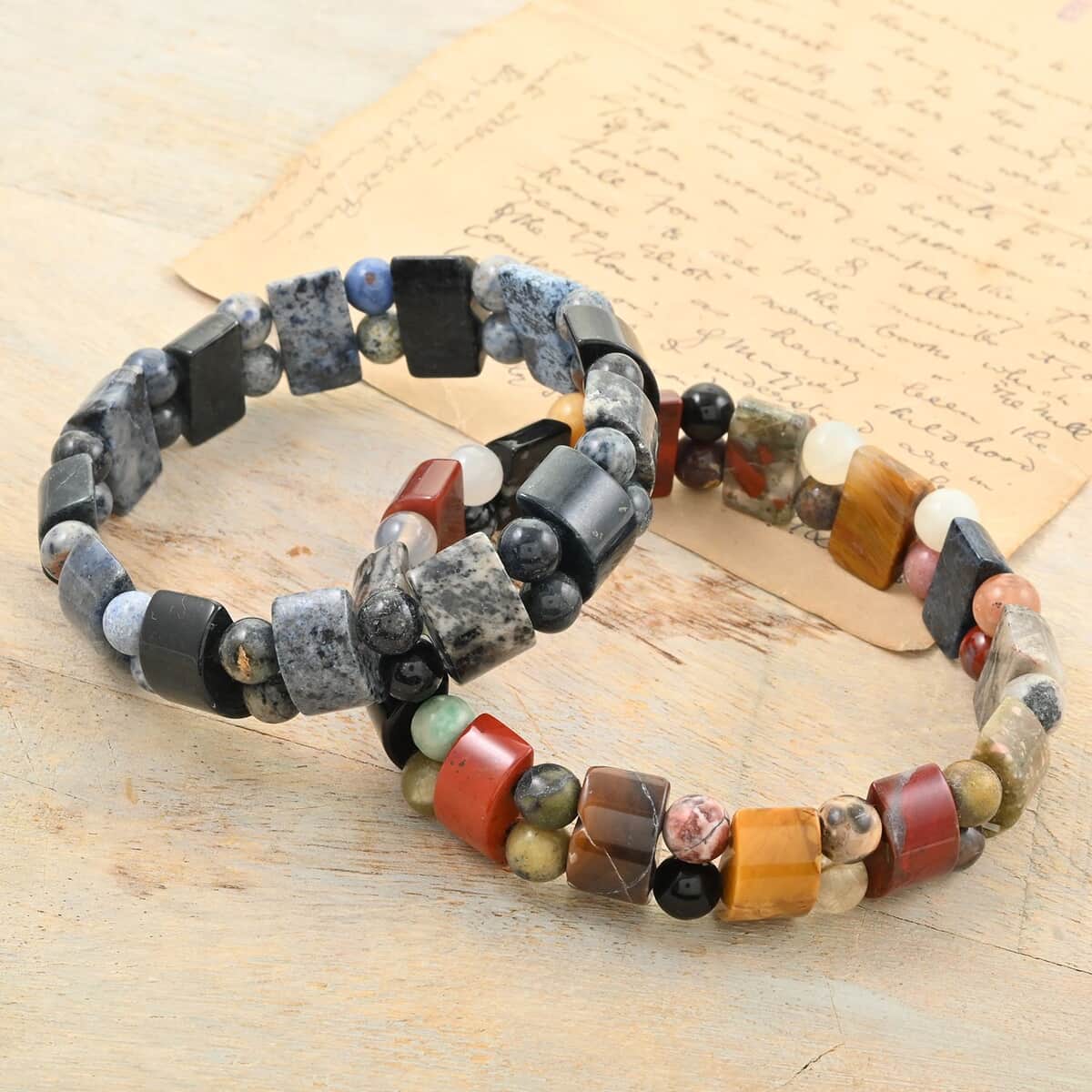 Set of 2 Multi Gemstone and Dumortierite Stretch Bracelet 282.50 ctw image number 1