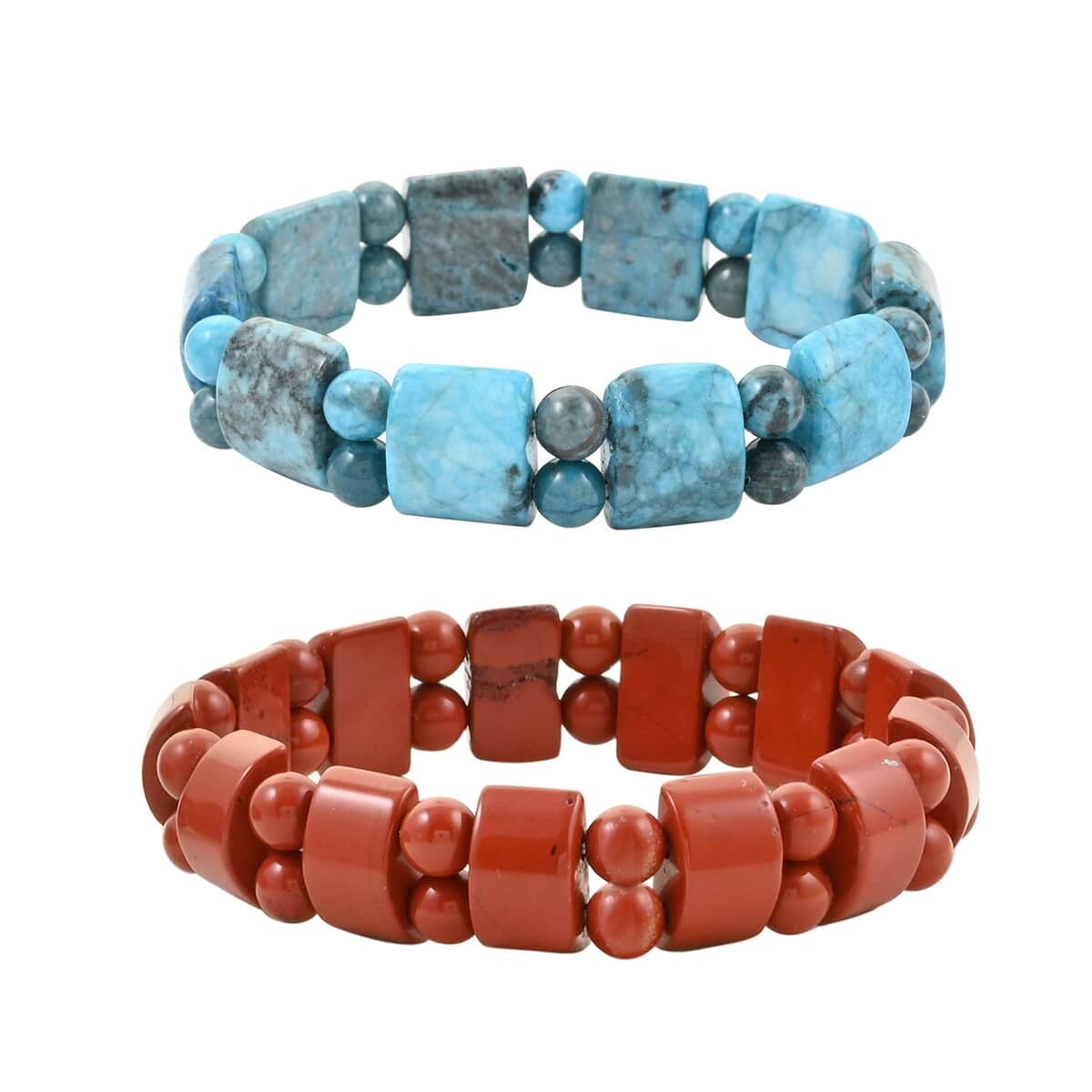 Set of 2 Blue Amazon Jasper and Red Jasper Beaded Stretch Bracelet 303.50 ctw image number 0