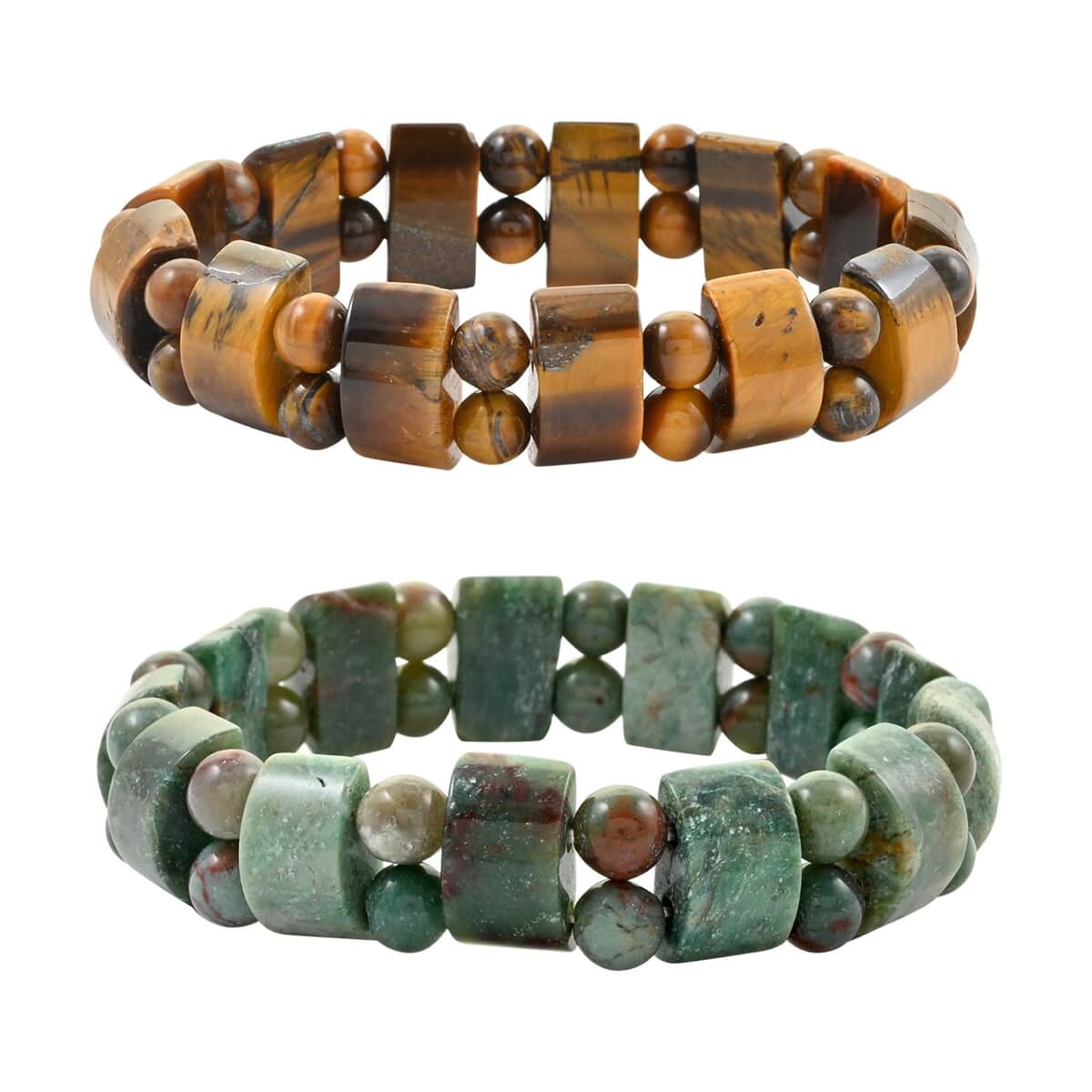 Set of 2 Dragon Jasper and Tigers Eye Beaded Stretch Bracelet 287.00 ctw image number 0