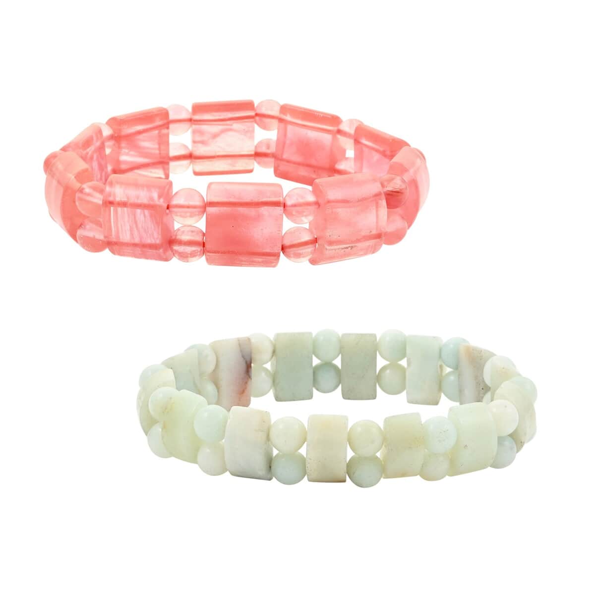 Set of 2 Amazonite and Cherry Quartz Beaded Stretch Bracelet 262.50 ctw image number 0