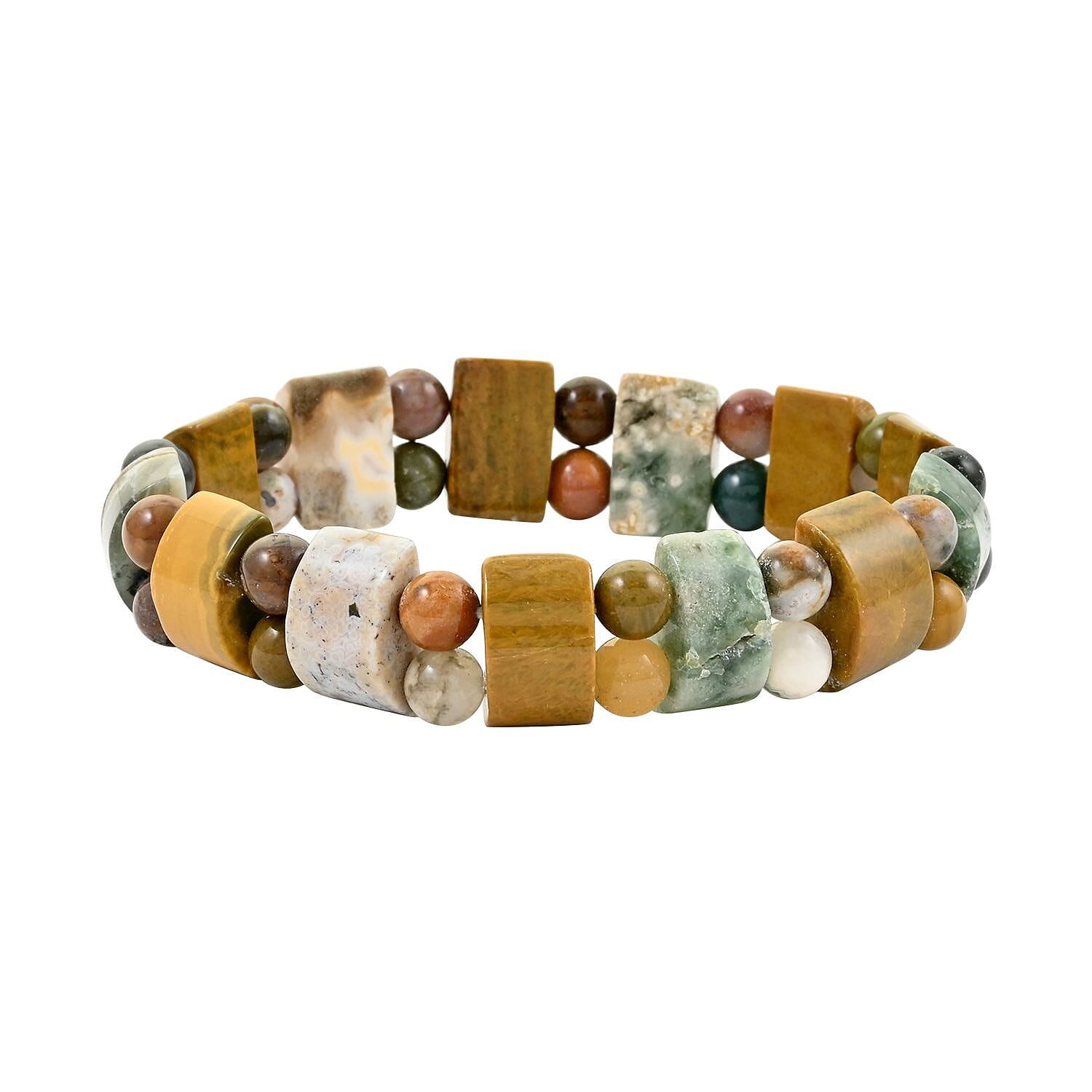 Set of 2 Rhodonite and Ocean Jasper Beaded Stretch Bracelet 314.50 ctw