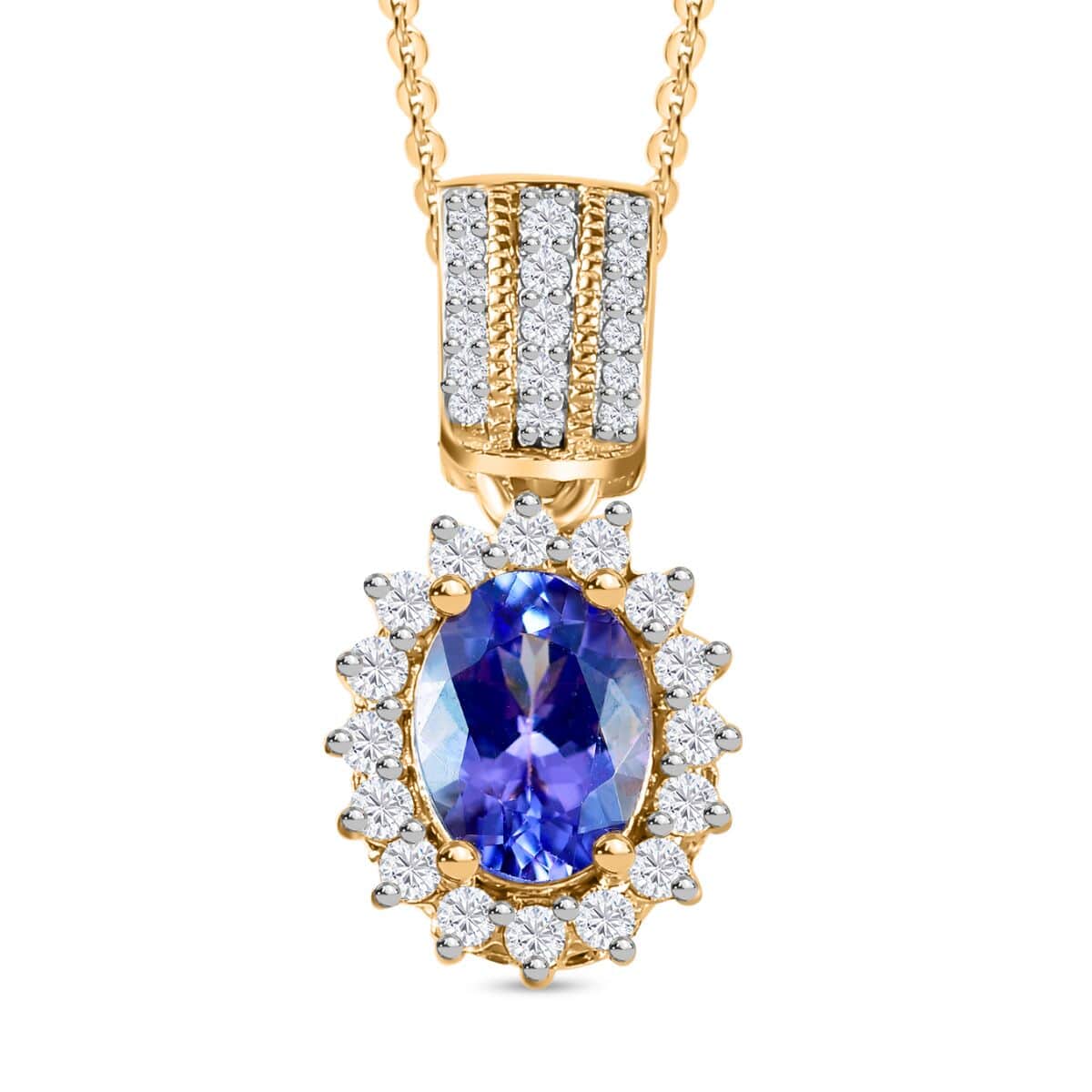 Tanzanite and White Zircon Sunburst Pendant Necklace 20 Inches in Vermeil Yellow Gold Over Sterling Silver 1.90 ctw image number 0