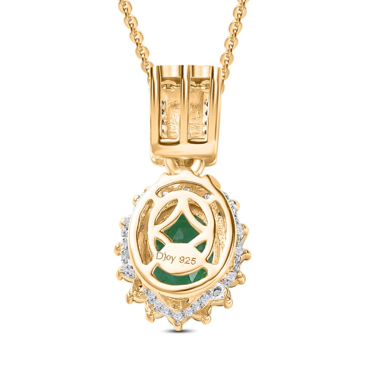 Kagem Zambian Emerald and White Zircon Sunburst Pendant Necklace 20 Inches in Vermeil Yellow Gold Over Sterling Silver 1.75 ctw image number 4