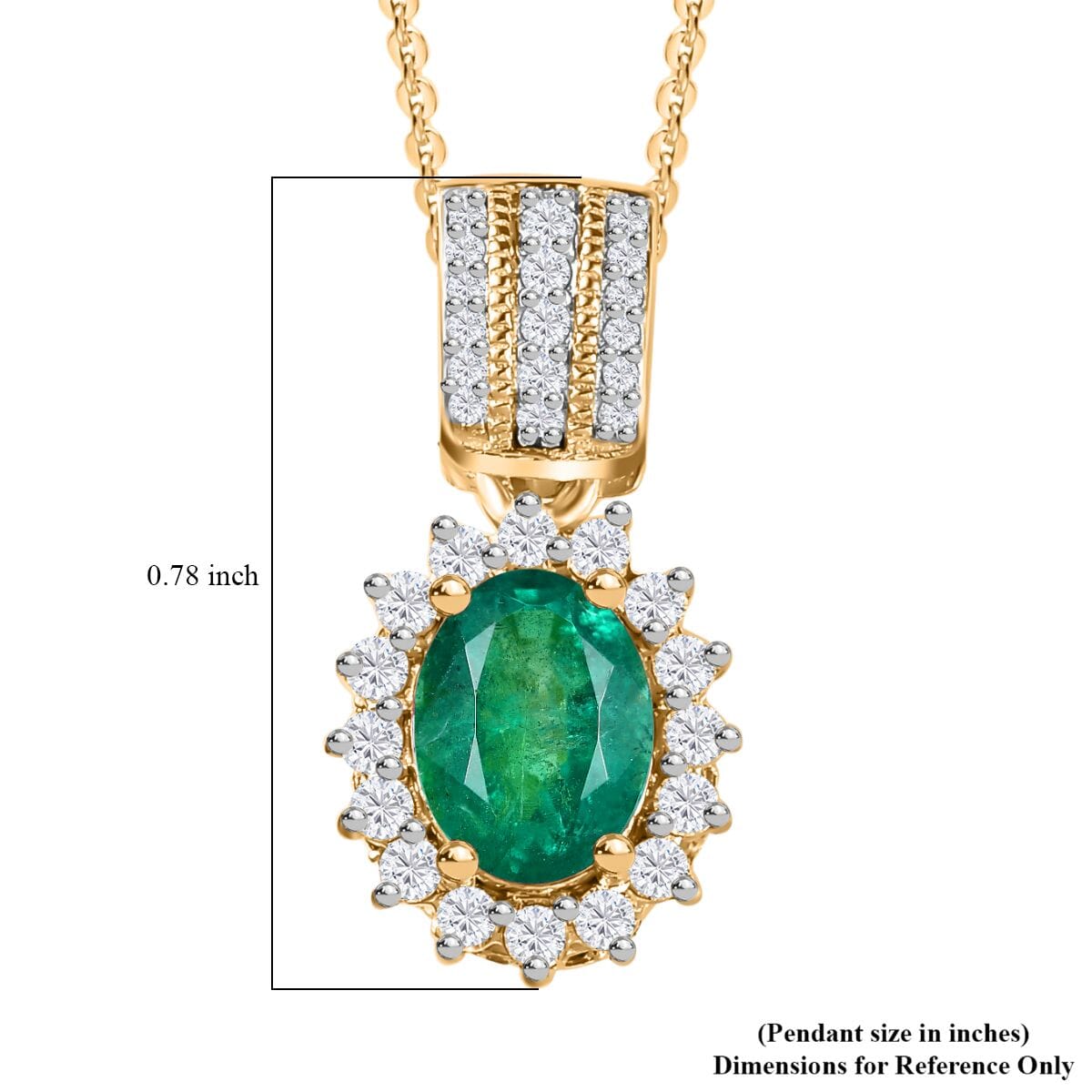 Kagem Zambian Emerald and White Zircon Sunburst Pendant Necklace 20 Inches in Vermeil Yellow Gold Over Sterling Silver 1.75 ctw image number 5