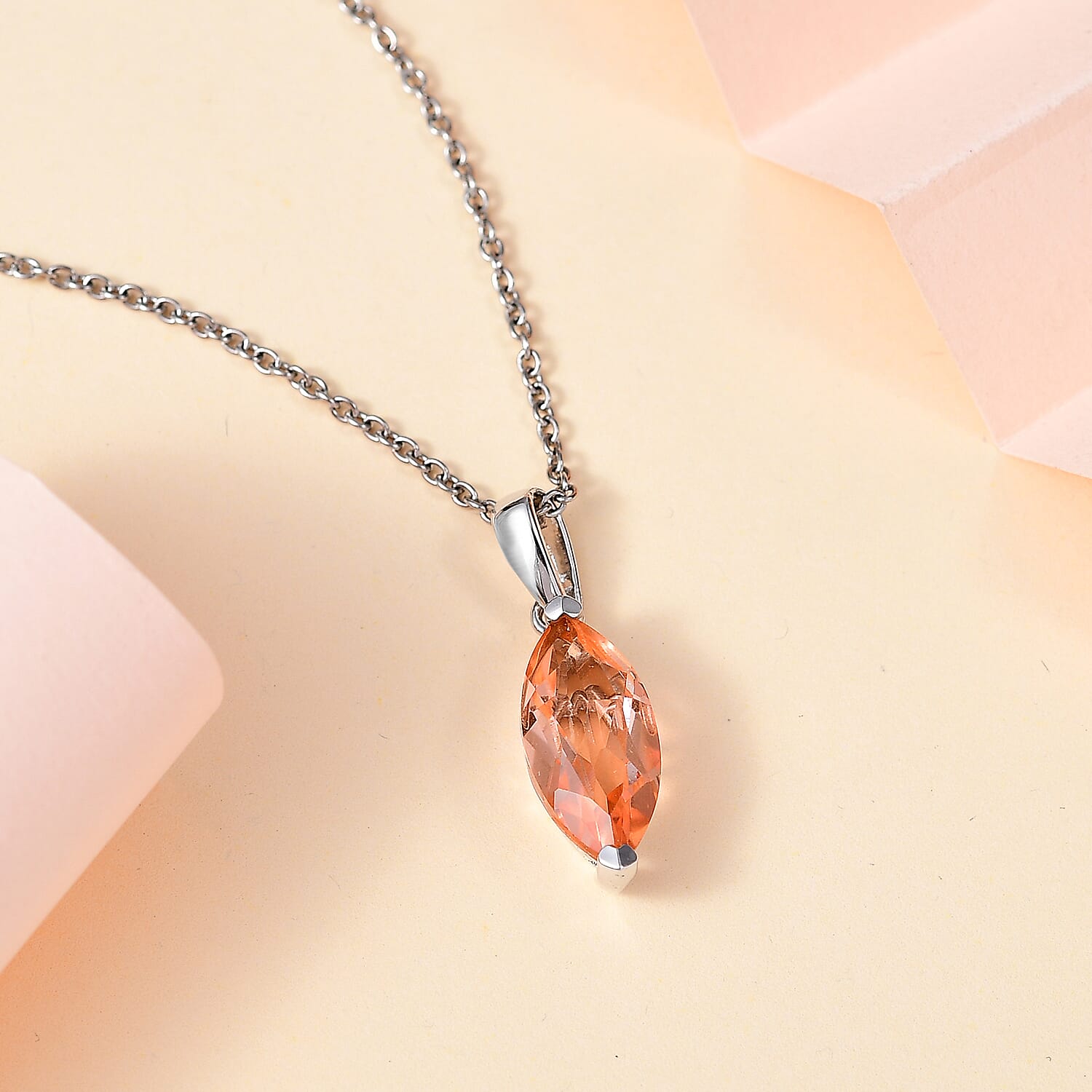 Morganique Quartz (Triplet) 4.50 ctw Pendant Necklace in Rhodium Over Sterling Silver 20 Inches