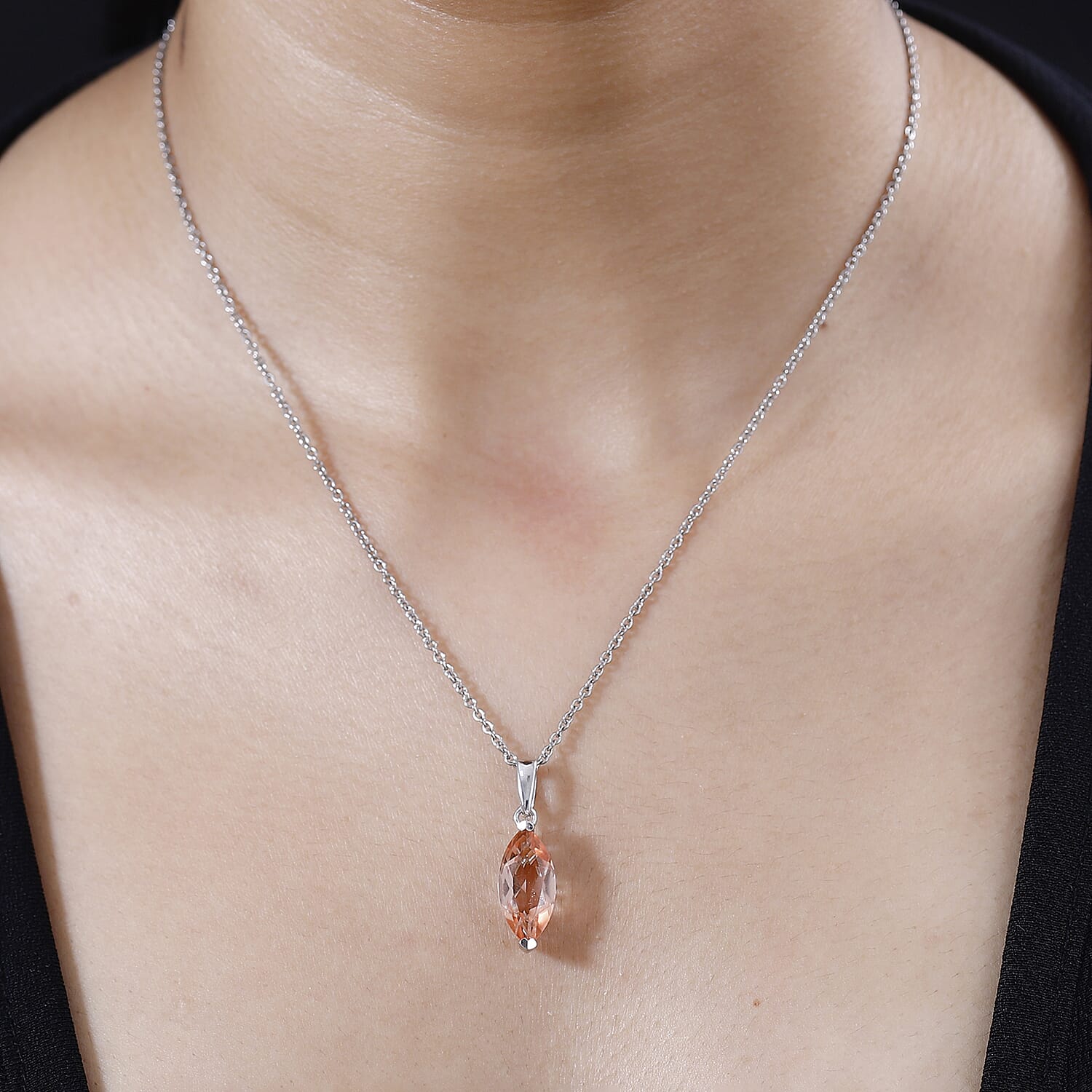 Morganique Quartz (Triplet) 4.50 ctw Pendant Necklace in Rhodium Over Sterling Silver 20 Inches