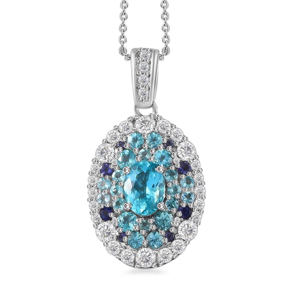 Betroka Blue Apatite and Multi Gemstone Ocean Bubble Pendant Necklace 20 Inches in Rhodium Over Sterling Silver 4.00 ctw image number 0