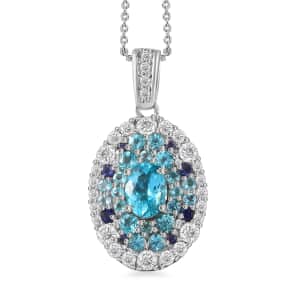 Betroka Blue Apatite and Multi Gemstone Ocean Bubble Pendant Necklace 20 Inches in Rhodium Over Sterling Silver 4.00 ctw