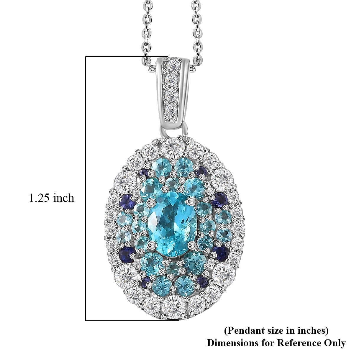 Betroka Blue Apatite and Multi Gemstone Ocean Bubble Pendant Necklace 20 Inches in Rhodium Over Sterling Silver 4.00 ctw
