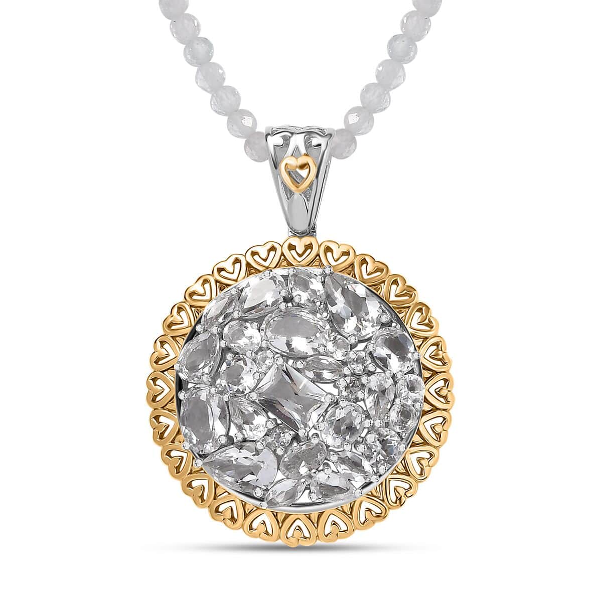 Brazilan Petalite Vintage Glamour Pendant with White Topaz Beaded Necklace 20 Inches in 18K Vermeil YG and Rhodium Over Sterling Silver 26.60 ctw image number 0