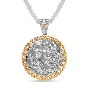 Brazilan Petalite Vintage Glamour Pendant with White Topaz Beaded Necklace 20 Inches in 18K Vermeil YG and Rhodium Over Sterling Silver 26.60 ctw