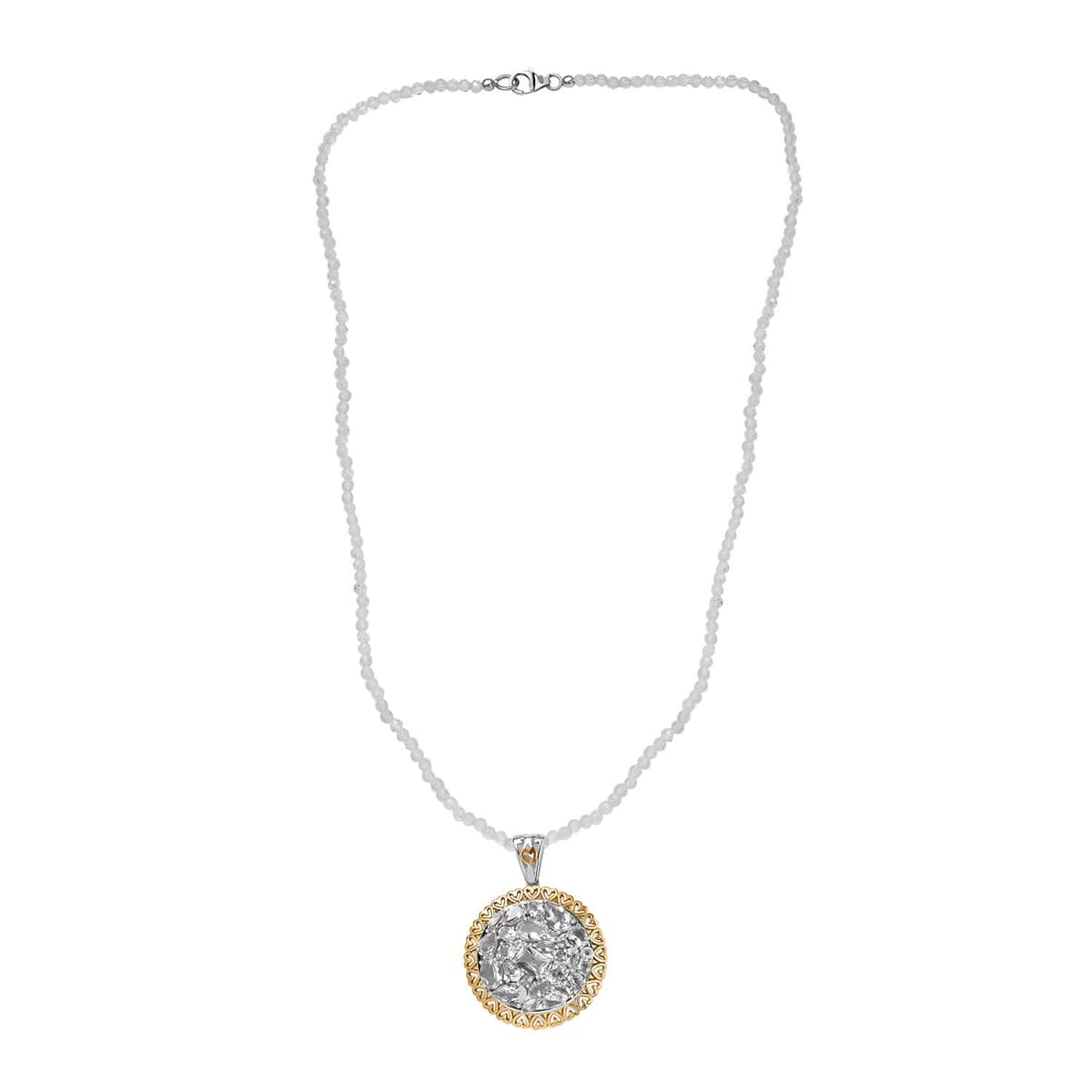 Brazilan Petalite Vintage Glamour Pendant with White Topaz Beaded Necklace 20 Inches in 18K Vermeil YG and Rhodium Over Sterling Silver 26.60 ctw image number 3