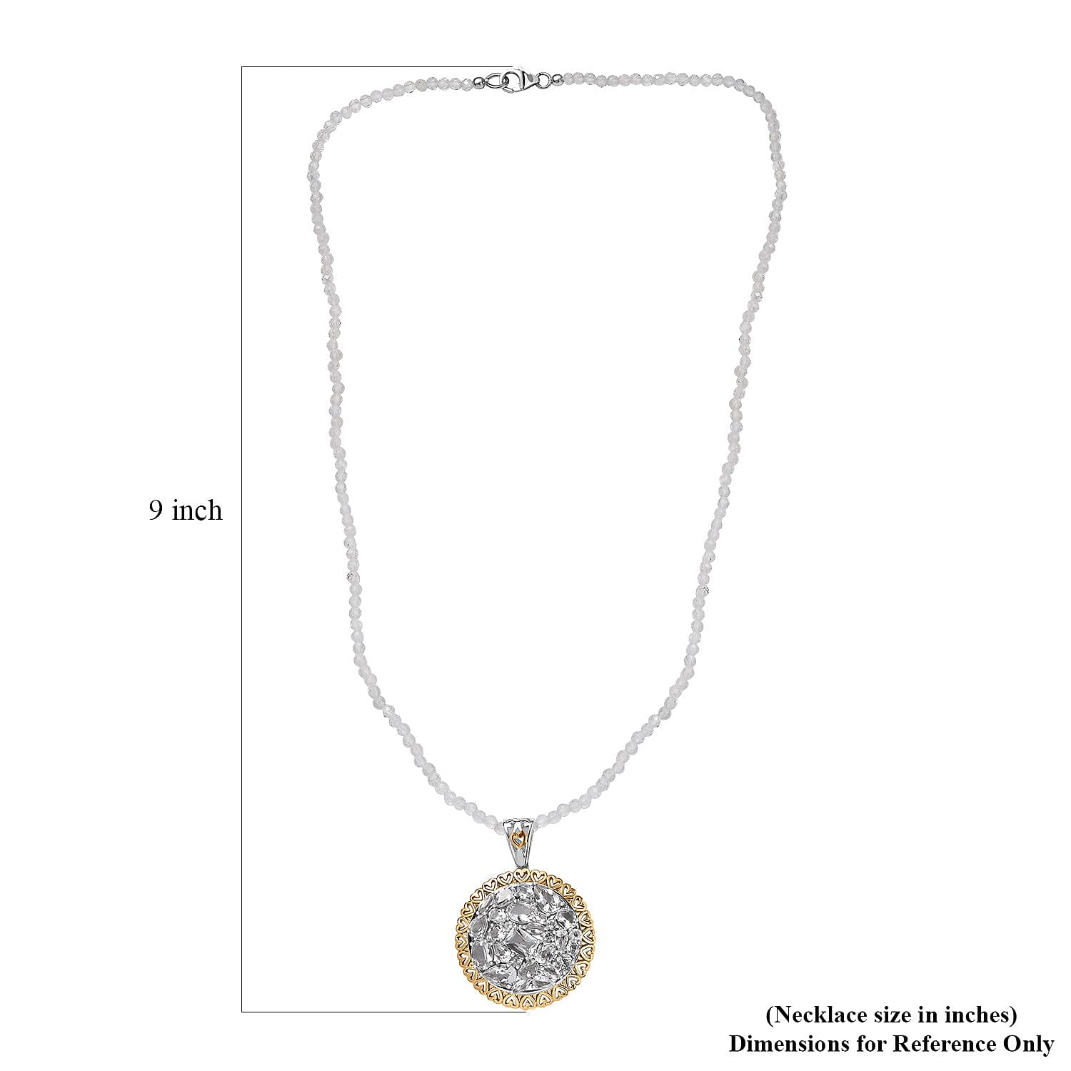 Brazilan Petalite Vintage Glamour Pendant with White Topaz Beaded Necklace 20 Inches in 18K Vermeil YG and Rhodium Over Sterling Silver 26.60 ctw