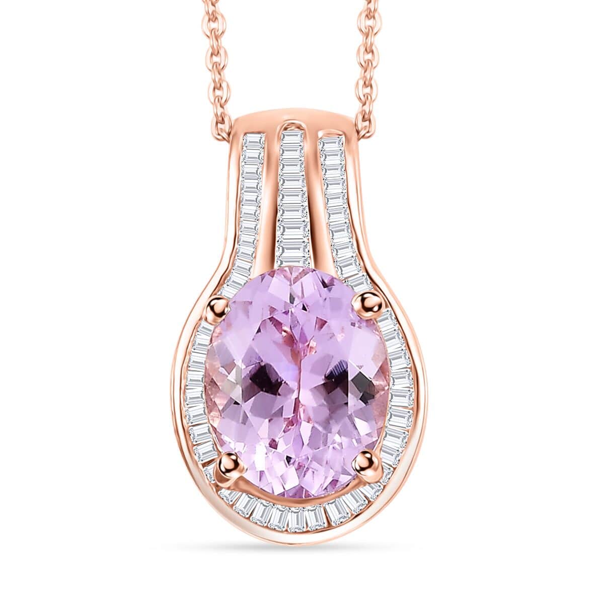 By Tony Diniz Premium Martha Rocha Kunzite and Diamond 3.60 ctw Cascade Pendant Necklace in 18K Vermeil Rose Gold Over Sterling Silver 20 Inches image number 0