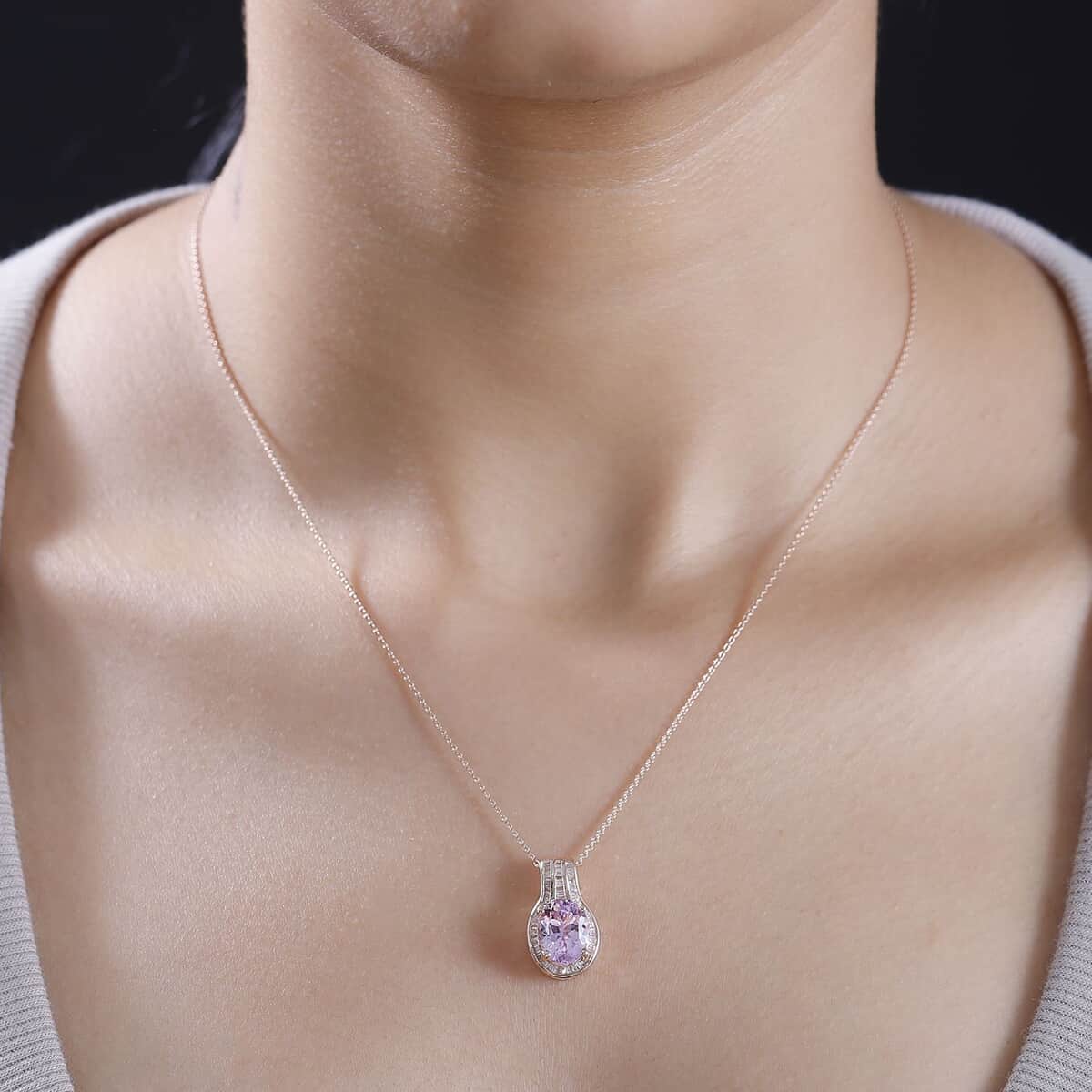 By Tony Diniz Premium Martha Rocha Kunzite and Diamond 3.60 ctw Cascade Pendant Necklace in 18K Vermeil Rose Gold Over Sterling Silver 20 Inches image number 2