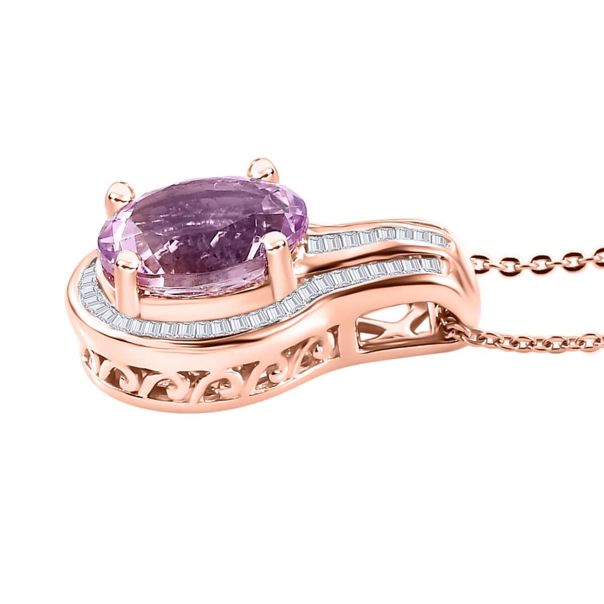 By Tony Diniz Premium Martha Rocha Kunzite and Diamond 3.60 ctw Cascade Pendant Necklace in 18K Vermeil Rose Gold Over Sterling Silver 20 Inches image number 3