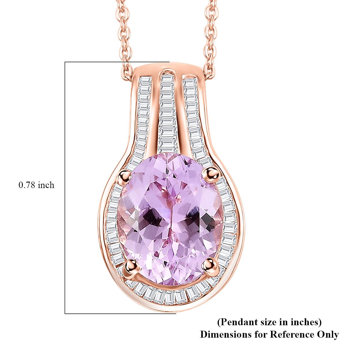 Premium Martha Rocha Kunzite and Diamond 3.60 ctw Cascade Pendant Necklace in 18K Vermeil Rose Gold Over Sterling Silver 20 Inches