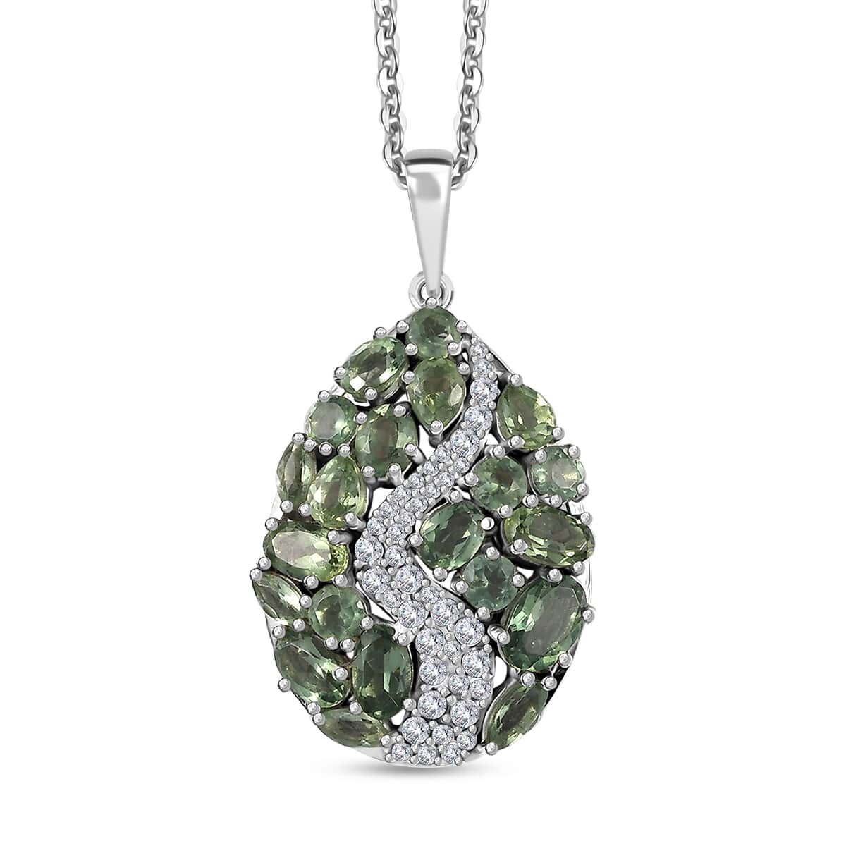 Premium Andranomaro Green Apatite and White Zircon 4.30 ctw Amazon Rain Forest Pendant Necklace in Rhodium Over Sterling Silver 20 Inches image number 0