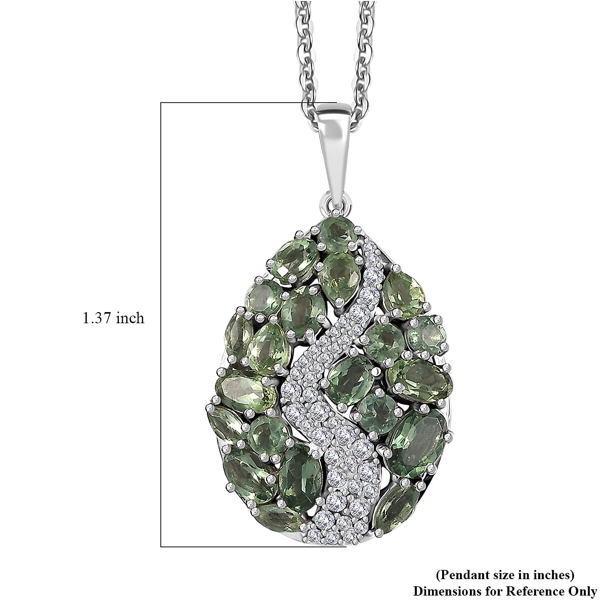 Premium Andranomaro Green Apatite and White Zircon 4.30 ctw Amazon Rain Forest Pendant Necklace in Rhodium Over Sterling Silver 20 Inches