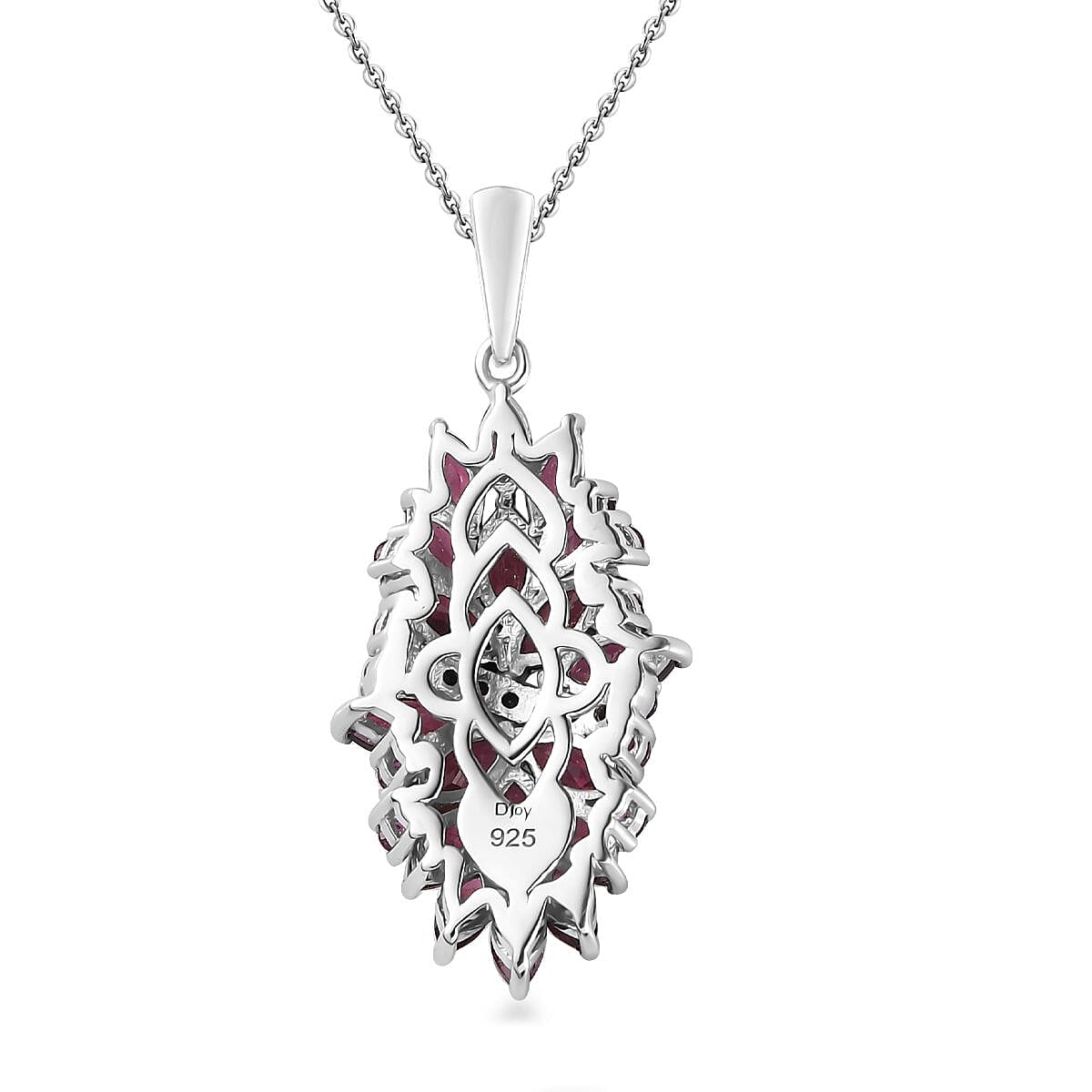Orissa Rhodolite Garnet and Thai Black Spinel Mums Flower Pendant Necklace 20 Inches in Rhodium Over Sterling Silver 4.65 ctw
