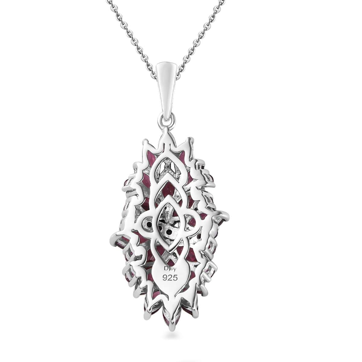 Orissa Rhodolite Garnet and Thai Black Spinel Mums Flower Pendant Necklace 20 Inches in Rhodium Over Sterling Silver 4.65 ctw image number 4
