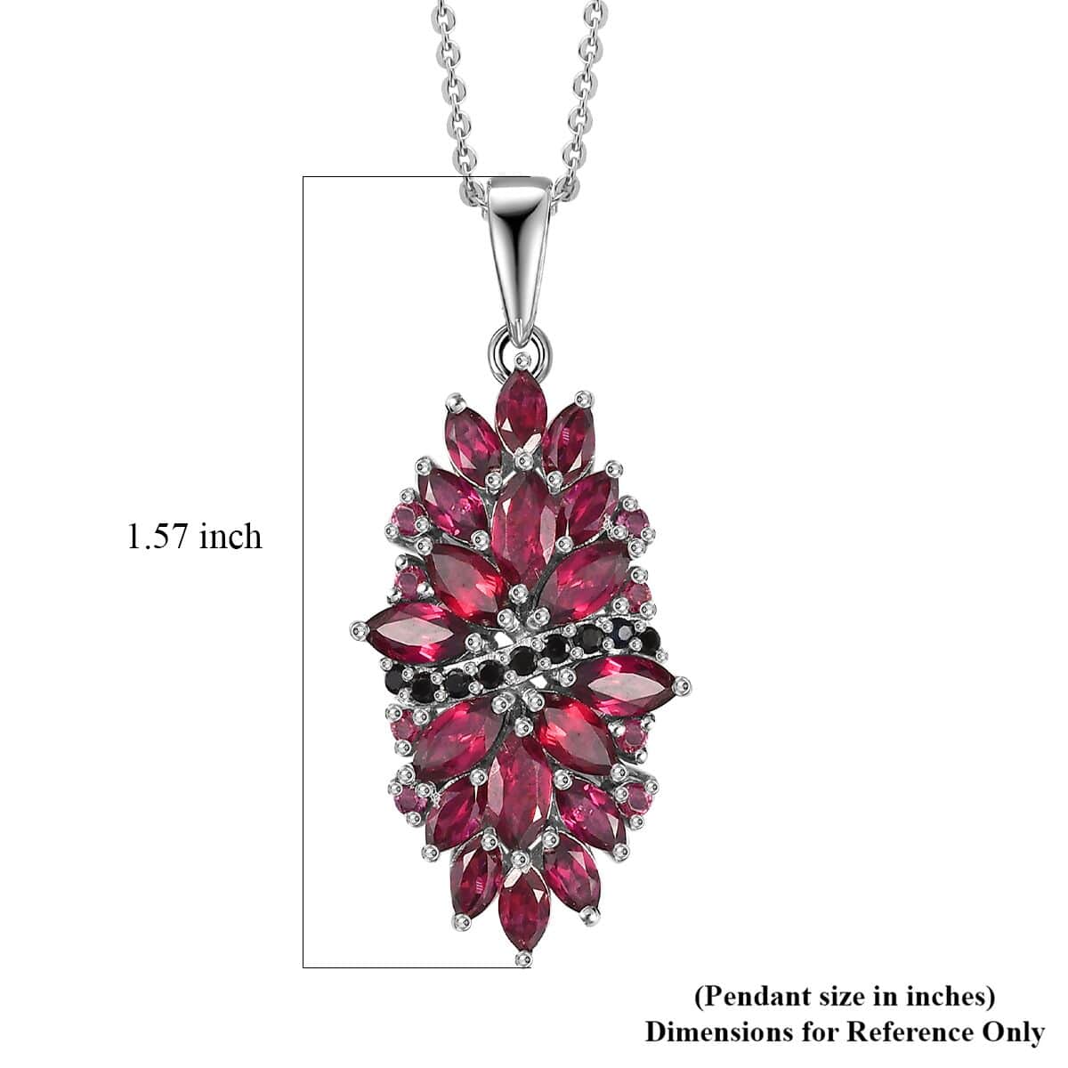 Orissa Rhodolite Garnet and Thai Black Spinel Mums Flower Pendant Necklace 20 Inches in Rhodium Over Sterling Silver 4.65 ctw image number 5