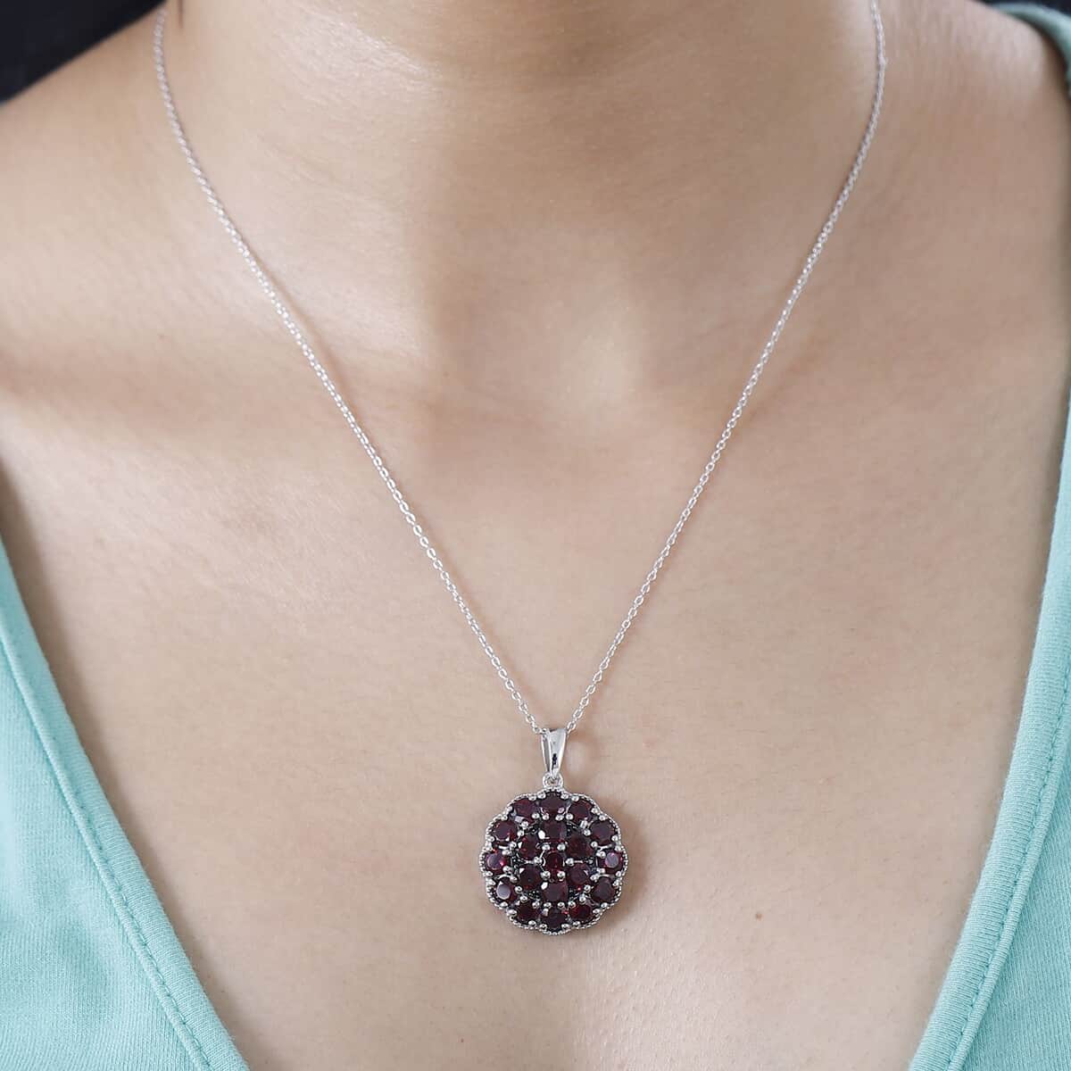 Orissa Rhodolite Garnet and Thai Black Spinel Mums Flower Pendant Necklace 20 Inches in Rhodium Over Sterling Silver 6.10 ctw image number 2