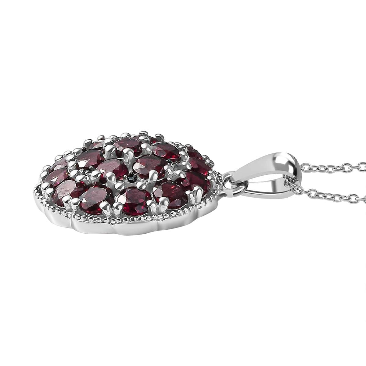 Orissa Rhodolite Garnet and Thai Black Spinel Mums Flower Pendant Necklace 20 Inches in Rhodium Over Sterling Silver 6.10 ctw image number 3