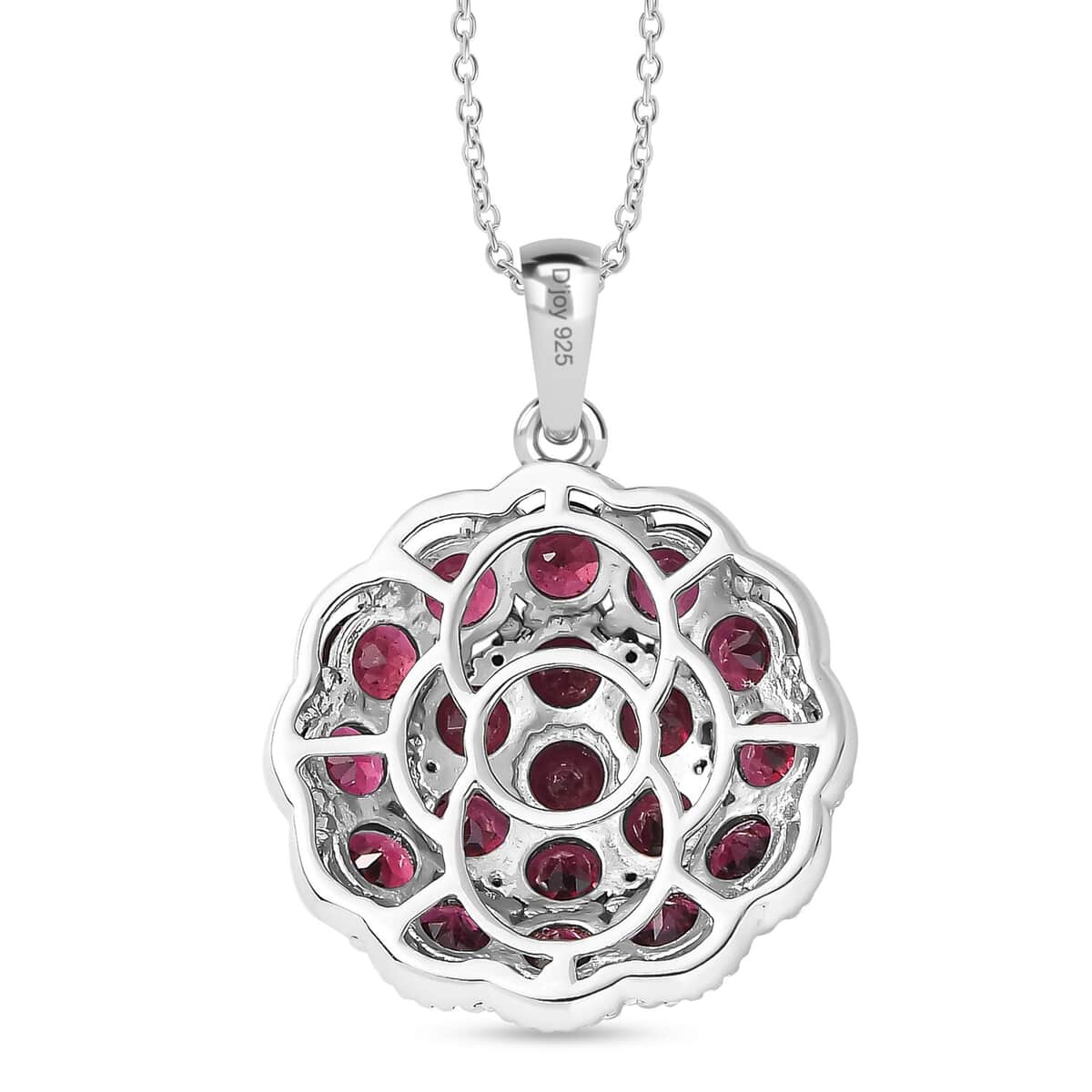 Orissa Rhodolite Garnet and Thai Black Spinel Mums Flower Pendant Necklace 20 Inches in Rhodium Over Sterling Silver 6.10 ctw image number 4