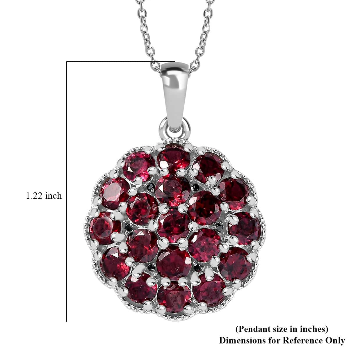 Orissa Rhodolite Garnet and Thai Black Spinel Mums Flower Pendant Necklace 20 Inches in Rhodium Over Sterling Silver 6.10 ctw image number 6