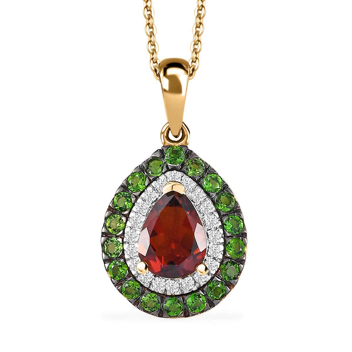 Brazilian Cherry Citrine, Multi Gemstone Double Halo Pendant Necklace (20 Inches) in 18K Vermeil YG Over Sterling Silver 2.25 ctw image number 0