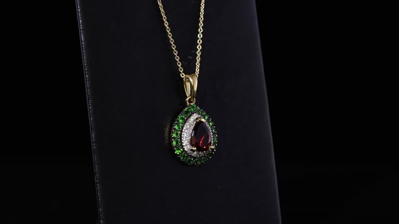 Brazilian Cherry Citrine, Multi Gemstone Double Halo Pendant Necklace (20 Inches) in 18K Vermeil YG Over Sterling Silver 2.25 ctw