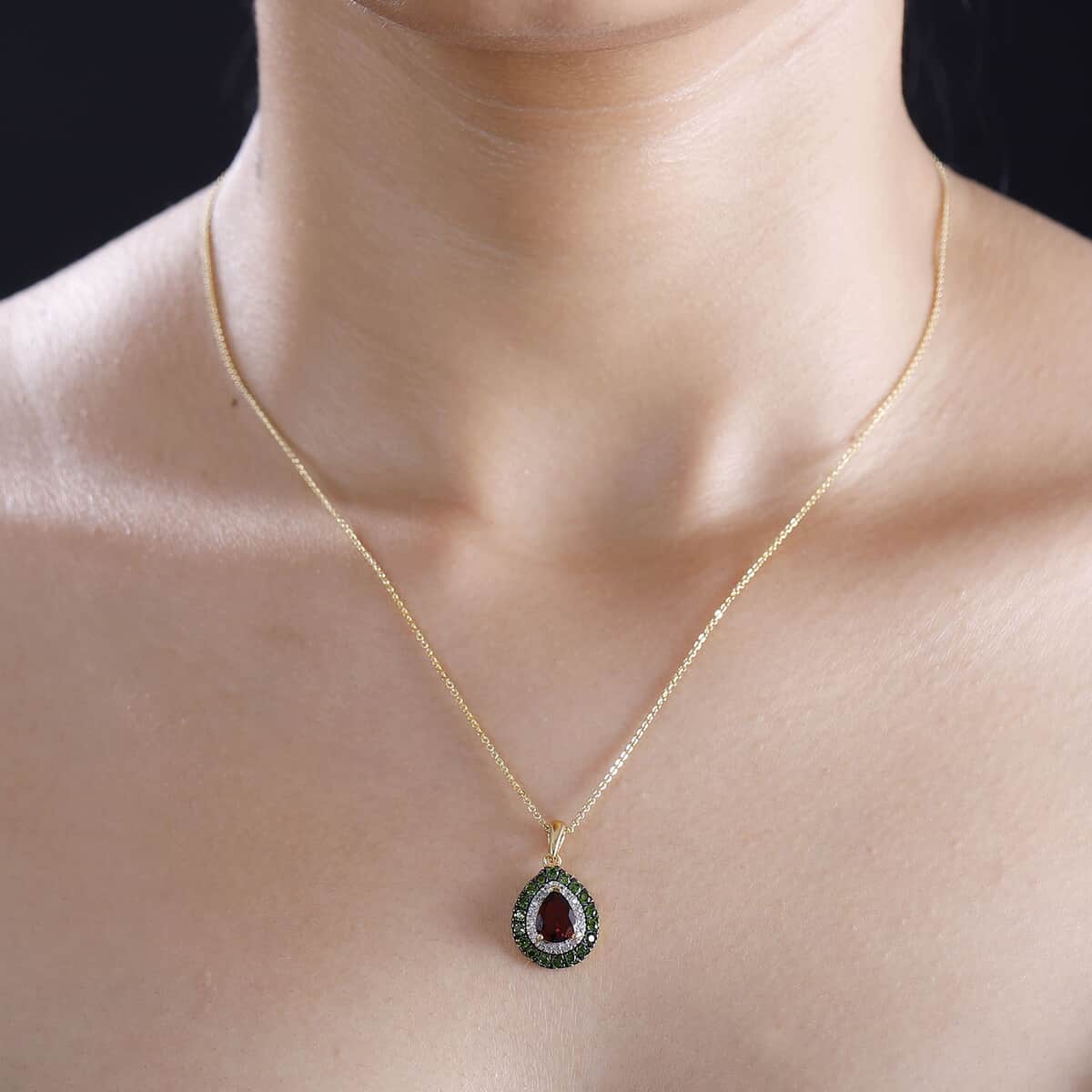 Brazilian Cherry Citrine, Multi Gemstone Double Halo Pendant Necklace (20 Inches) in 18K Vermeil YG Over Sterling Silver 2.25 ctw image number 2