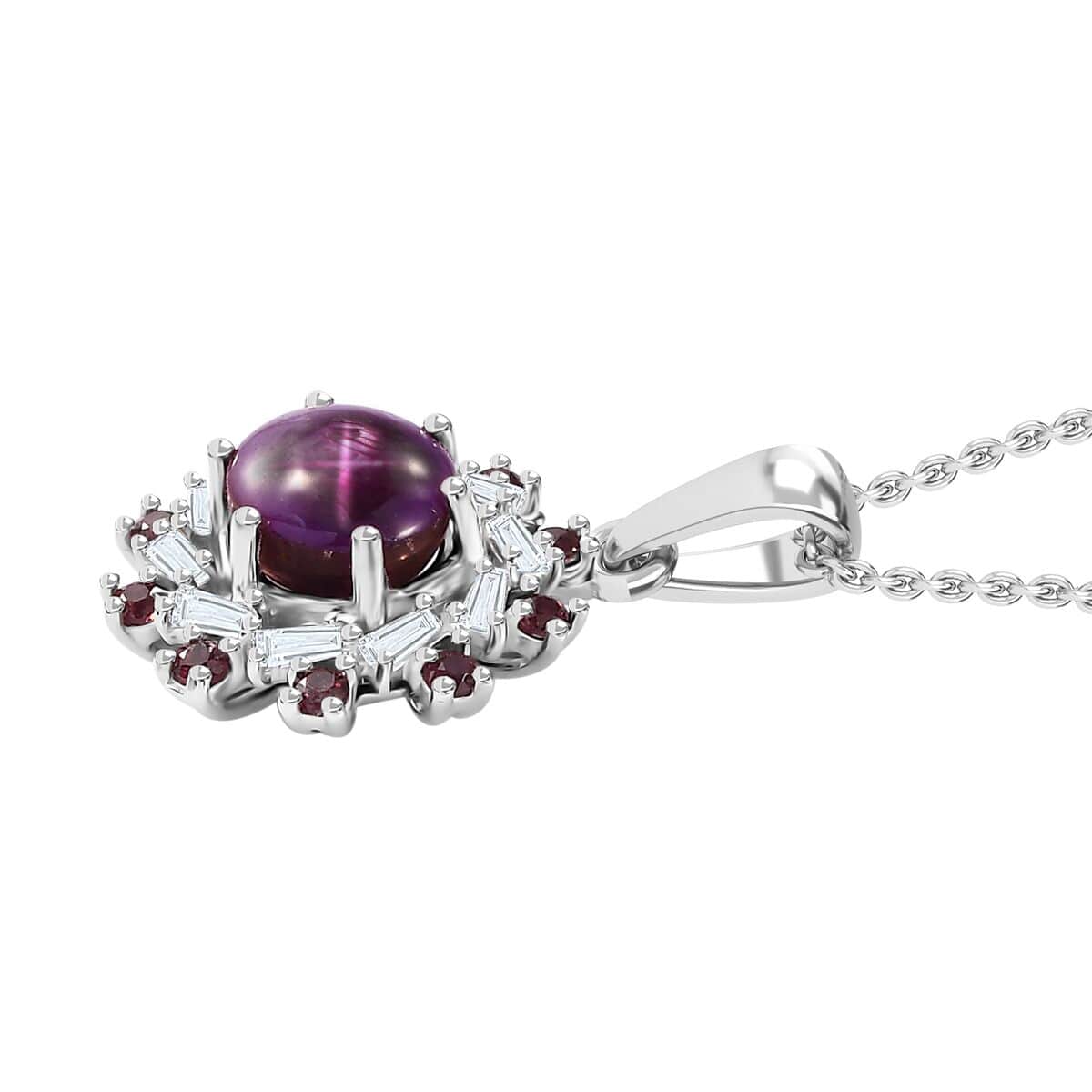 Indian Star Ruby and Multi Gemstone Galaxy Pendant Necklace 20 Inches in Rhodium Over Sterling Silver 4.15 ctw image number 3