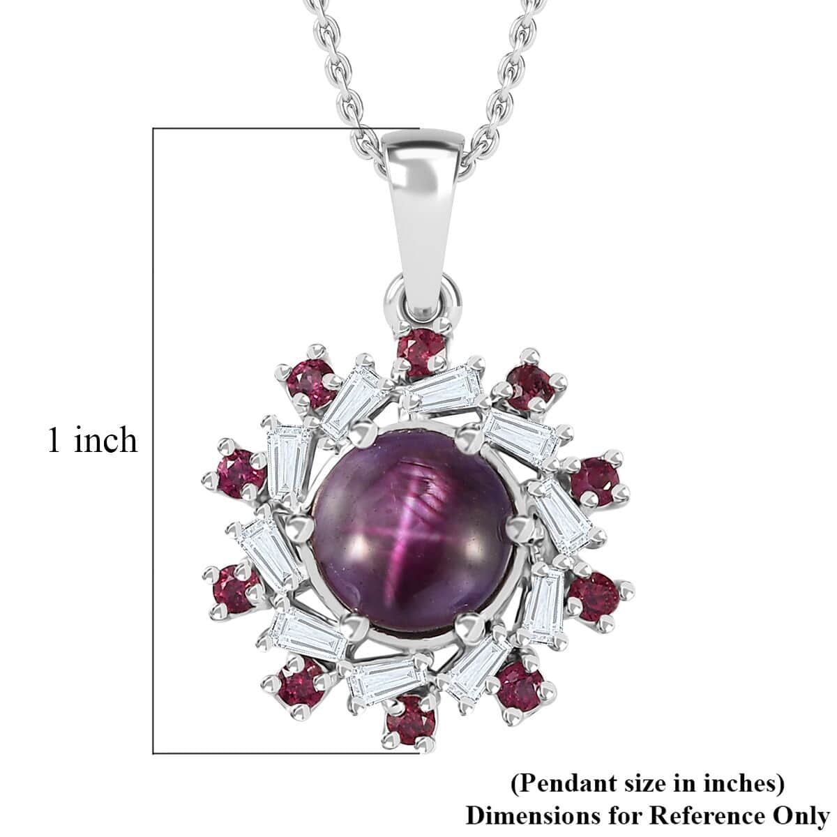 Indian Star Ruby and Multi Gemstone Galaxy Pendant Necklace 20 Inches in Rhodium Over Sterling Silver 4.15 ctw image number 5