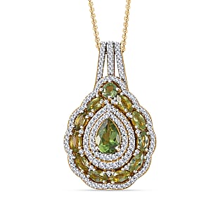 Andranomaro Green Apatite and Moissanite Palm Tree Pendant Necklace 20 Inches in 18K Vermeil Yellow Gold Over Sterling Silver 2.40 ctw