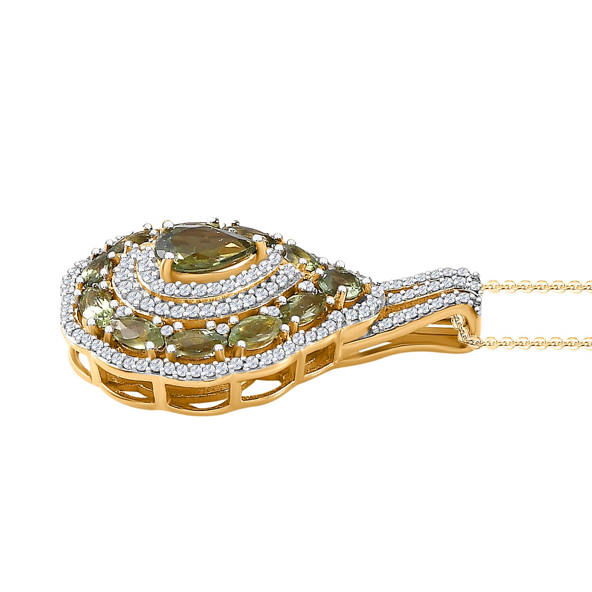 Andranomaro Green Apatite and Moissanite Palm Tree Pendant Necklace 20 Inches in 18K Vermeil Yellow Gold Over Sterling Silver 2.40 ctw image number 3