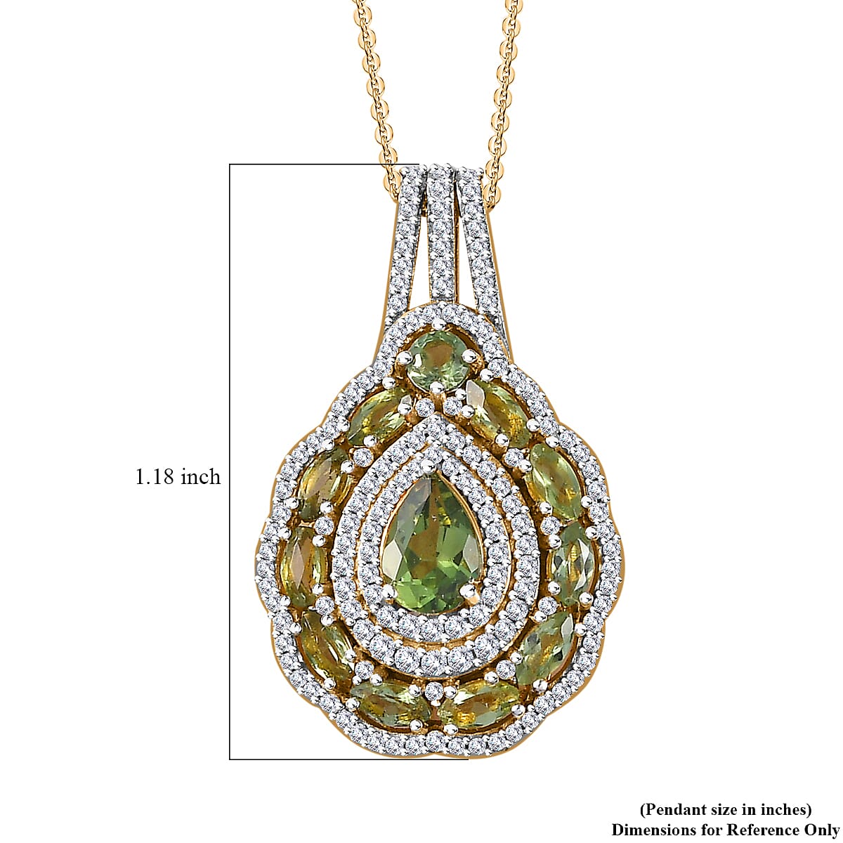 Andranomaro Green Apatite and Moissanite Palm Tree Pendant Necklace 20 Inches in 18K Vermeil Yellow Gold Over Sterling Silver 2.40 ctw