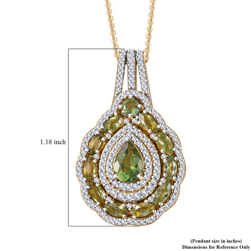 Andranomaro Green Apatite and Moissanite Palm Tree Pendant Necklace 20 Inches in 18K Vermeil Yellow Gold Over Sterling Silver 2.40 ctw