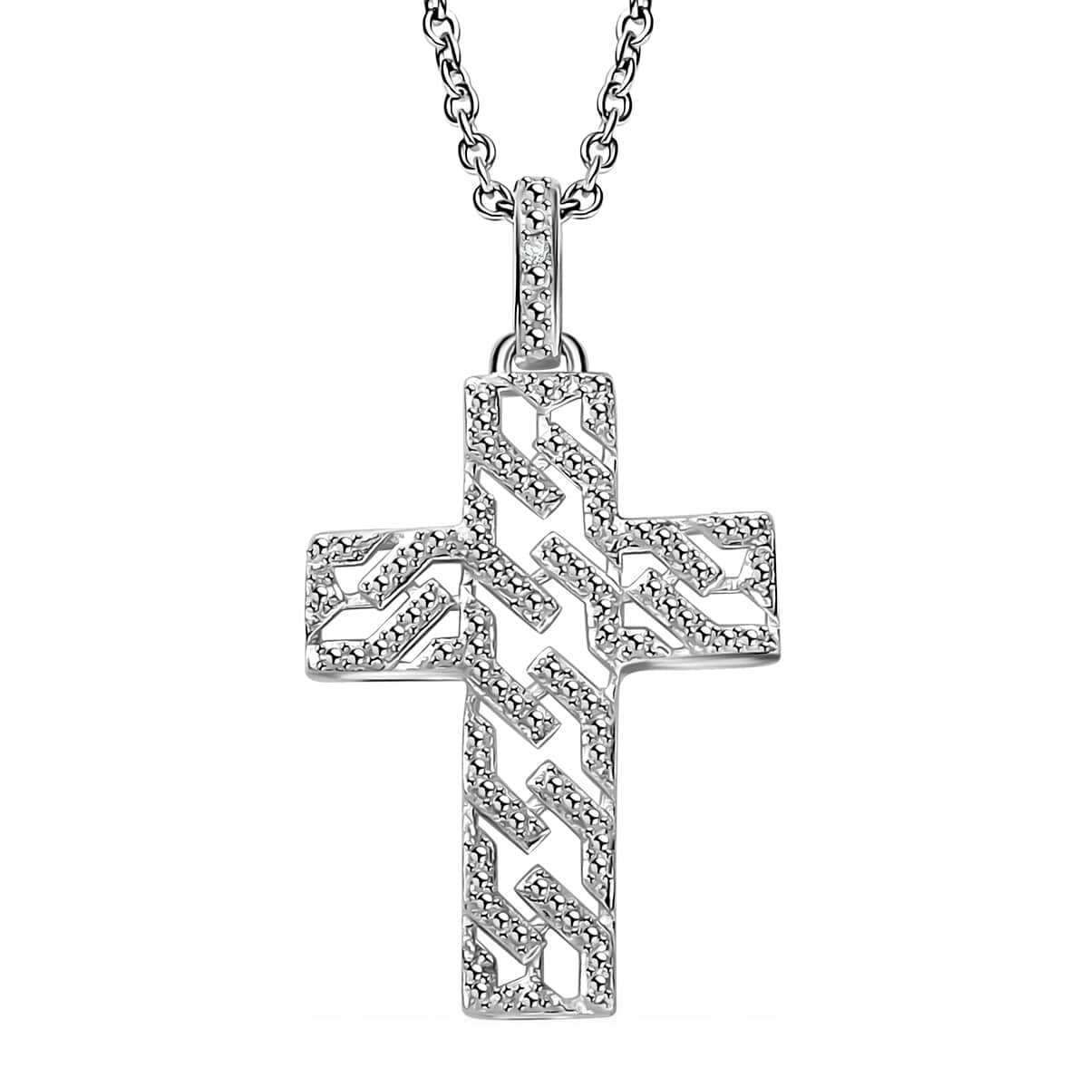 Diamond Accent Cross Pendant in Platinum Bond with Stainless Steel Necklace 20 Inches image number 0