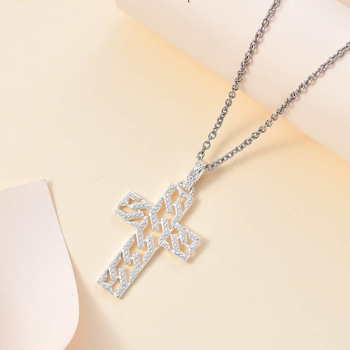 Diamond Accent Cross Pendant in Platinum Bond with Stainless Steel Necklace 20 Inches image number 1